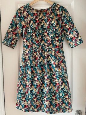 ERDEM Multicolour Print A-Line Dress w/Sleeve - Size US 8 / UK 12 - Made in UK